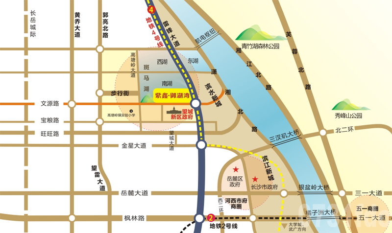 紫鑫中央广场（望城）位置图